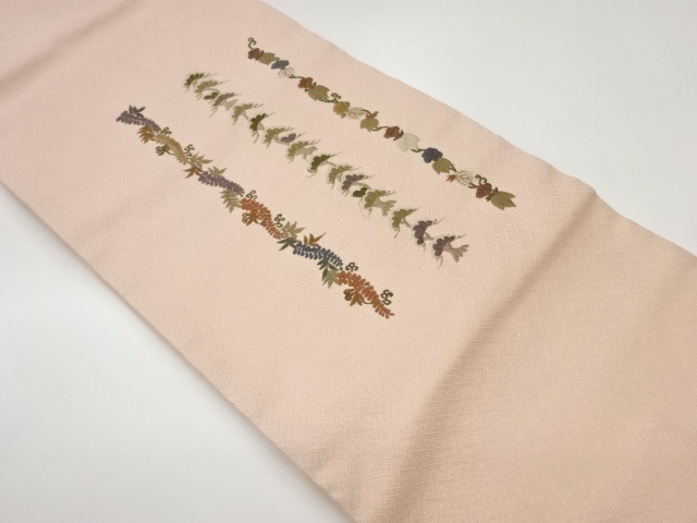 JAPANESE NAGOYA OBI / EMBROIDERY / FLOWER ARABESQUE